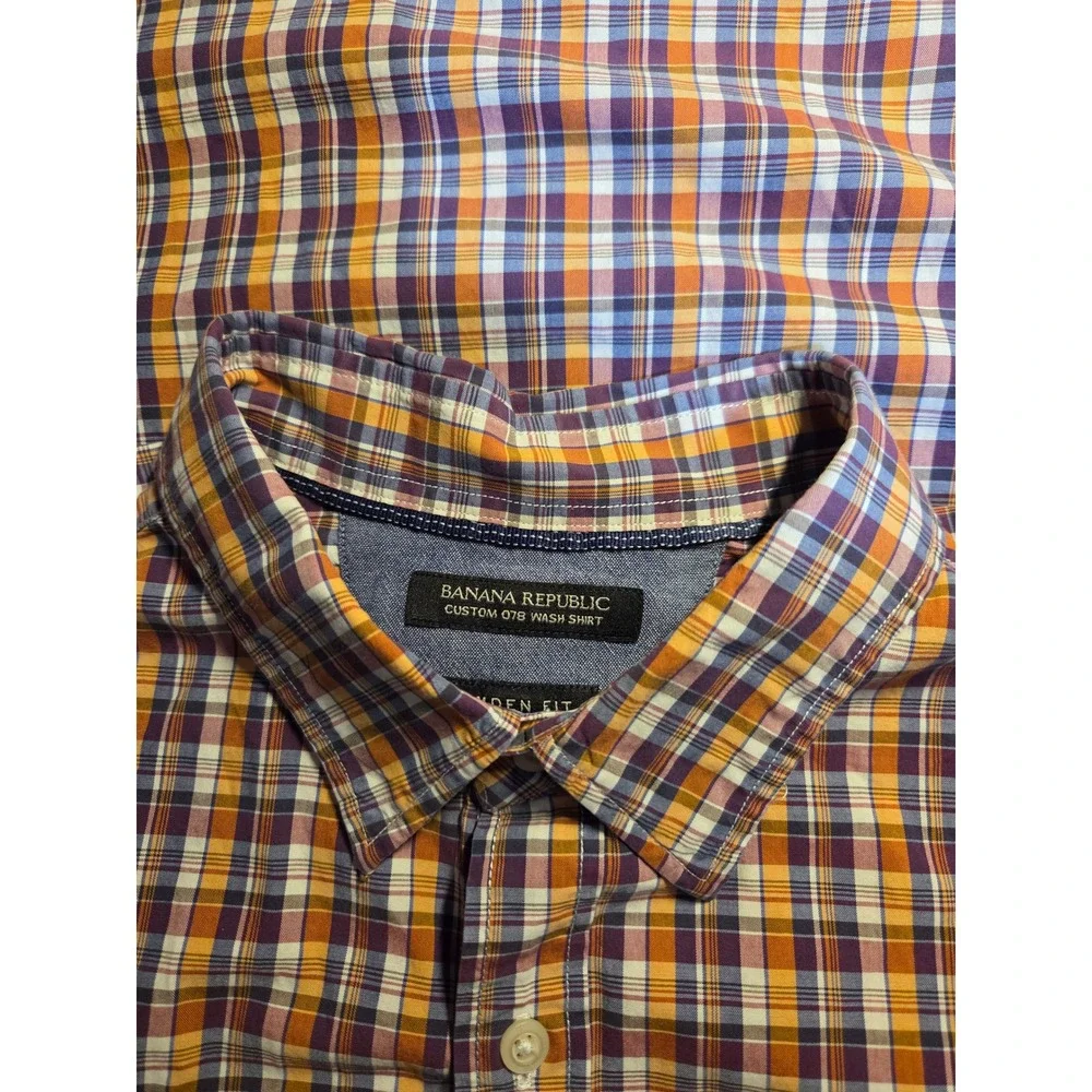 Banana Republic Mens Camden Fit Custom 078 Wash Plaid Button Down Shirt Large